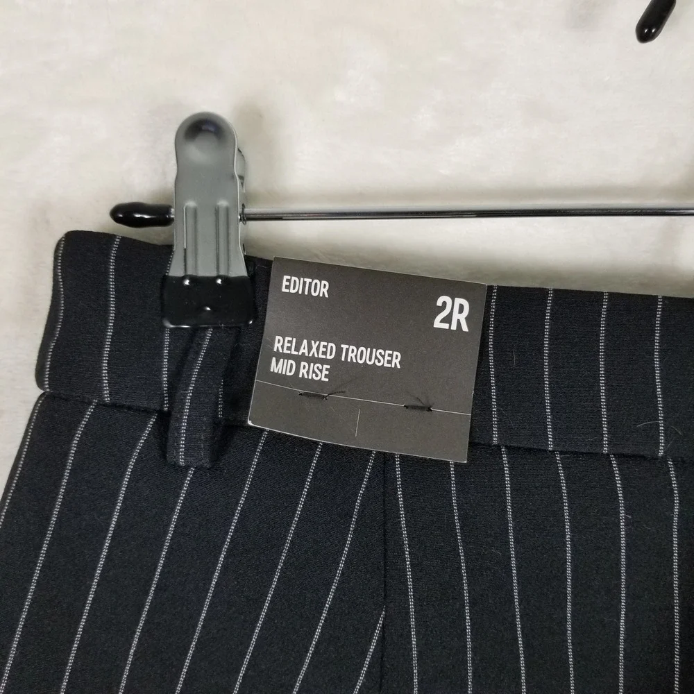 Express Relaxed Trouser Women 2R Black Pinstripe Editor Mid Rise Wide Leg Pant